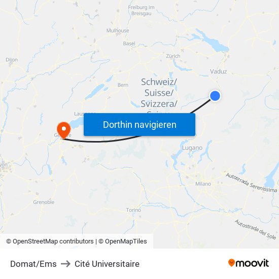 Domat/Ems to Cité Universitaire map