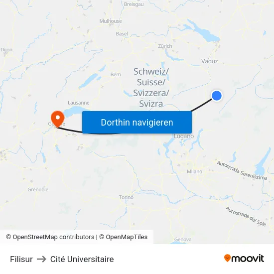 Filisur to Cité Universitaire map