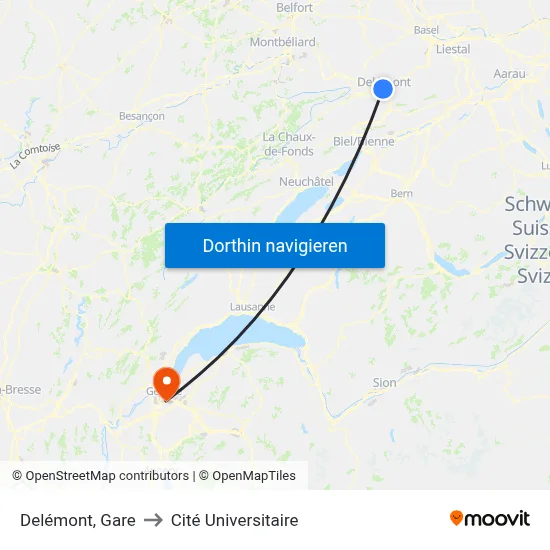 Delémont, Gare to Cité Universitaire map