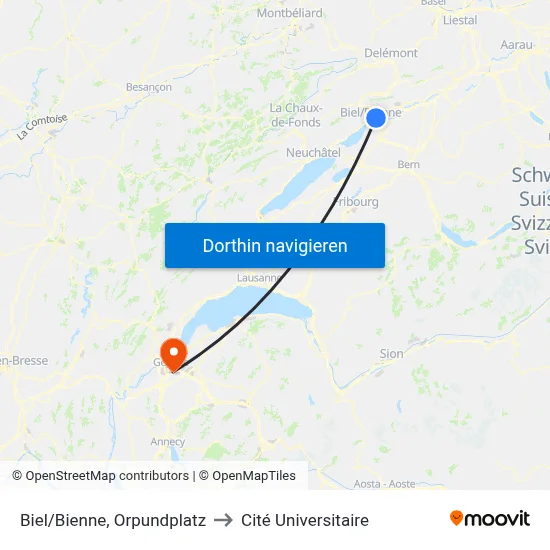 Biel/Bienne, Orpundplatz to Cité Universitaire map
