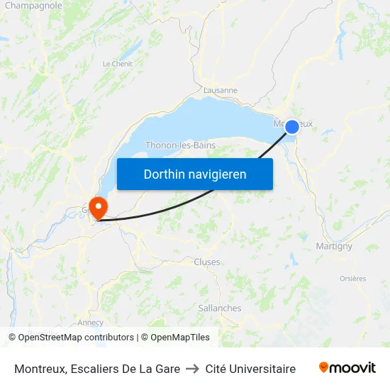 Montreux, Escaliers De La Gare to Cité Universitaire map