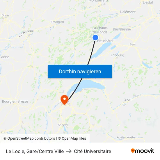 Le Locle, Gare/Centre Ville to Cité Universitaire map