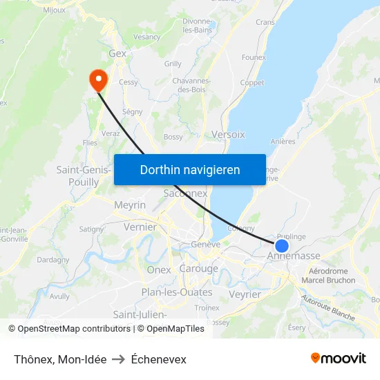 Thônex, Mon-Idée to Échenevex map