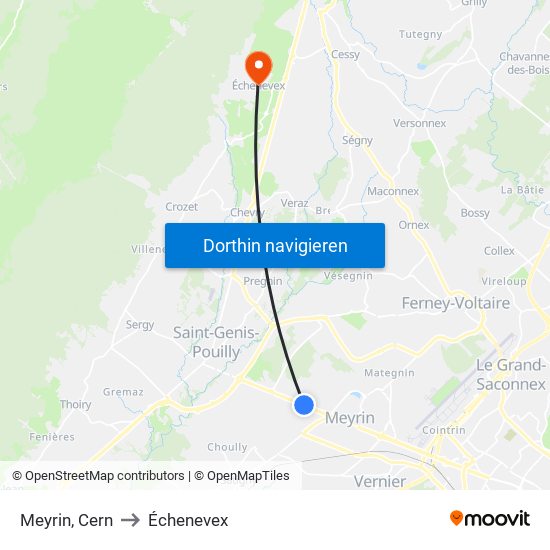 Meyrin, Cern to Échenevex map