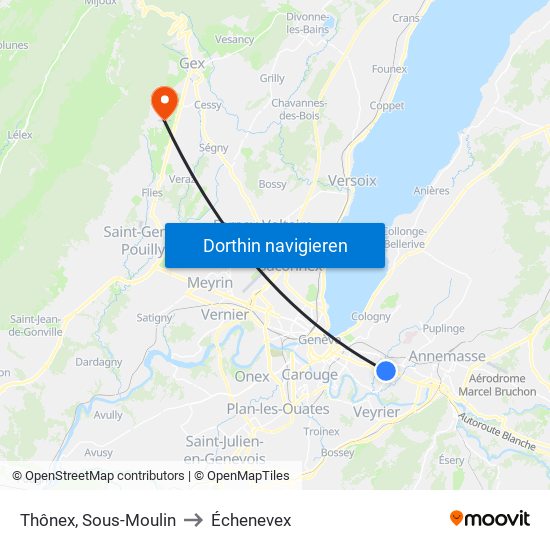 Thônex, Sous-Moulin to Échenevex map