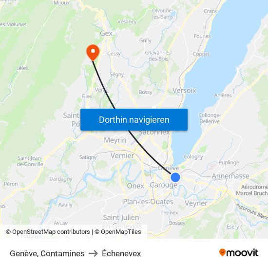 Genève, Contamines to Échenevex map