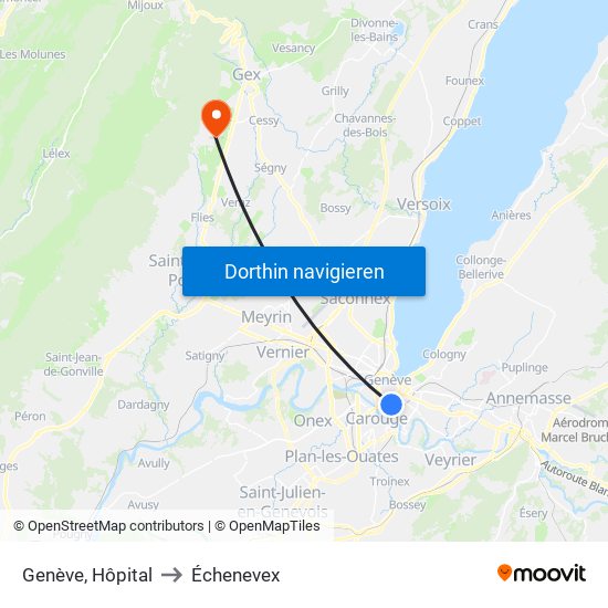 Genève, Hôpital to Échenevex map