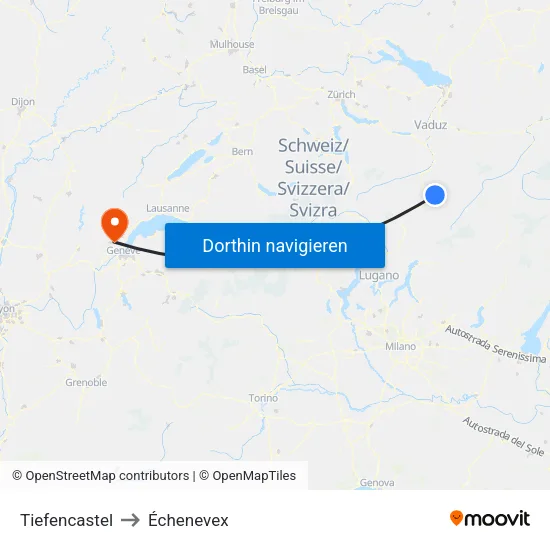 Tiefencastel to Échenevex map