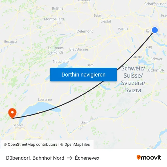 Dübendorf, Bahnhof Nord to Échenevex map