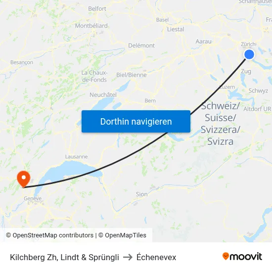 Kilchberg Zh, Lindt & Sprüngli to Échenevex map