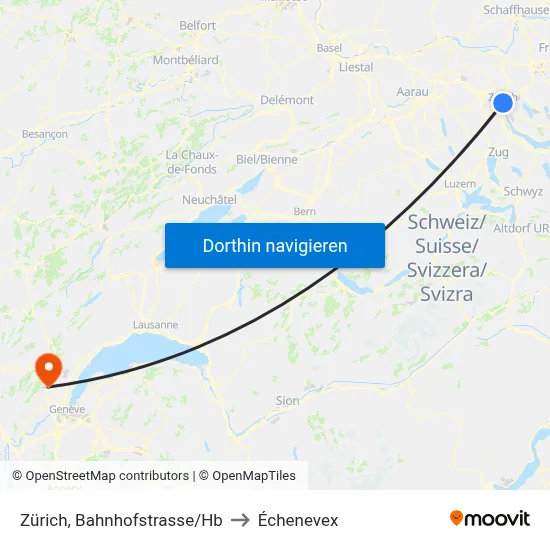 Zürich, Bahnhofstrasse/Hb to Échenevex map