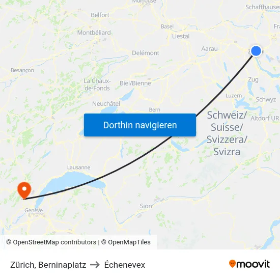 Zürich, Berninaplatz to Échenevex map