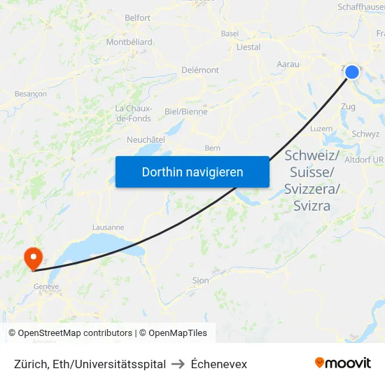 Zürich, Eth/Universitätsspital to Échenevex map