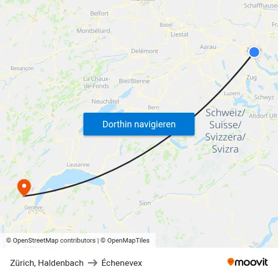 Zürich, Haldenbach to Échenevex map