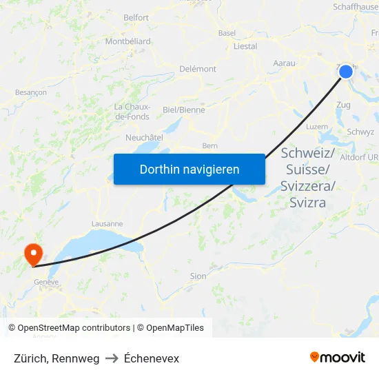 Zürich, Rennweg to Échenevex map