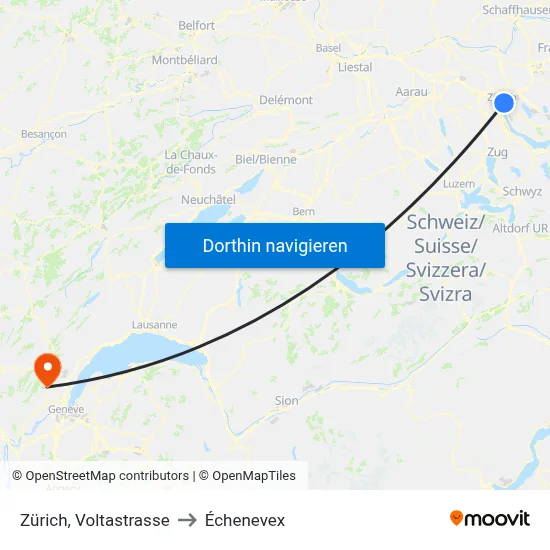 Zürich, Voltastrasse to Échenevex map