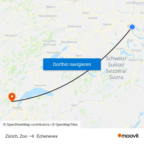 Zürich, Zoo to Échenevex map