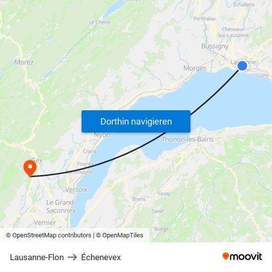 Lausanne-Flon to Échenevex map