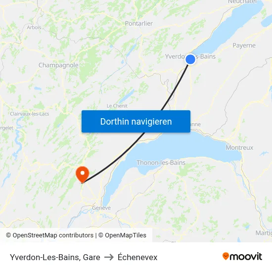 Yverdon-Les-Bains, Gare to Échenevex map