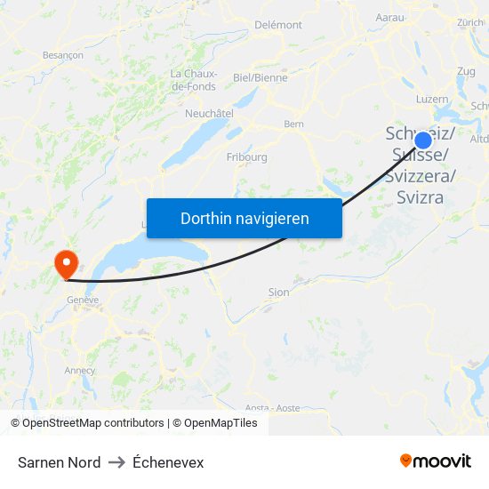 Sarnen Nord to Échenevex map