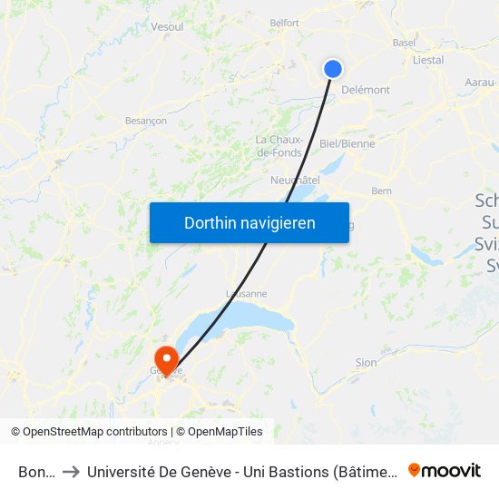 Bonfol to Université De Genève - Uni Bastions (Bâtiment Principal) map