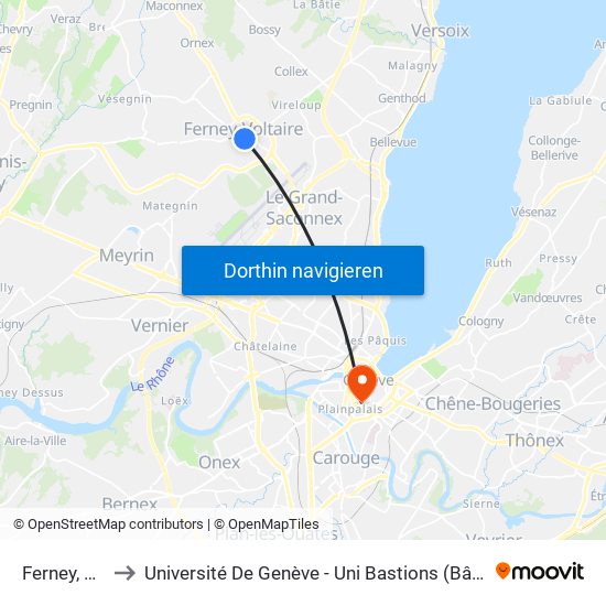 Ferney, Mairie to Université De Genève - Uni Bastions (Bâtiment Principal) map