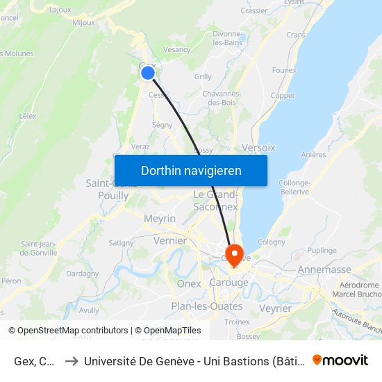 Gex, Centre to Université De Genève - Uni Bastions (Bâtiment Principal) map