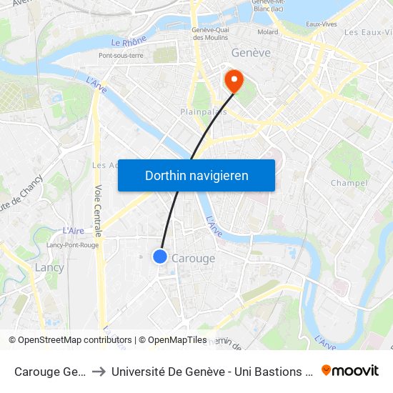 Carouge Ge, Gavard to Université De Genève - Uni Bastions (Bâtiment Principal) map