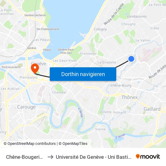 Chêne-Bougeries, Montagne to Université De Genève - Uni Bastions (Bâtiment Principal) map