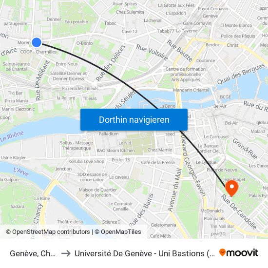 Genève, Charmilles to Université De Genève - Uni Bastions (Bâtiment Principal) map