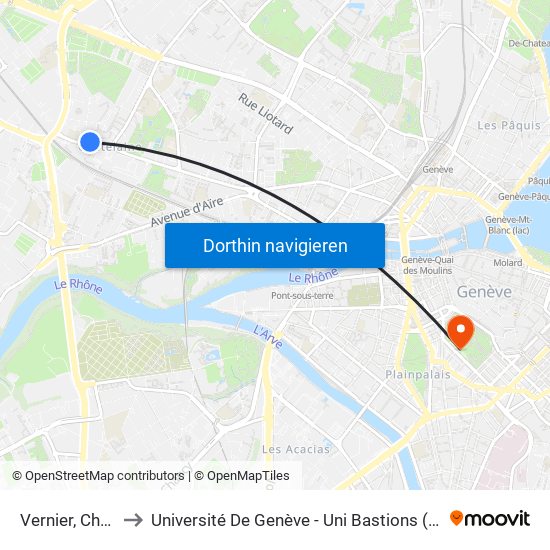 Vernier, Châtelaine to Université De Genève - Uni Bastions (Bâtiment Principal) map