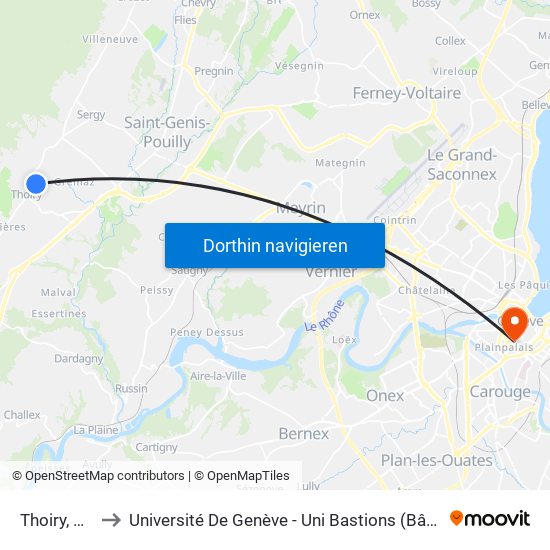 Thoiry, Mairie to Université De Genève - Uni Bastions (Bâtiment Principal) map