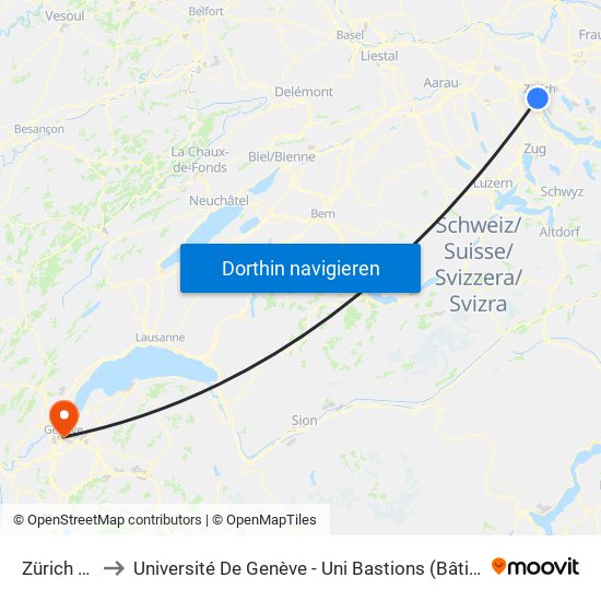 Zürich Enge to Université De Genève - Uni Bastions (Bâtiment Principal) map