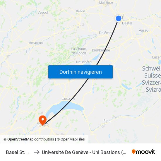 Basel St. Johann to Université De Genève - Uni Bastions (Bâtiment Principal) map