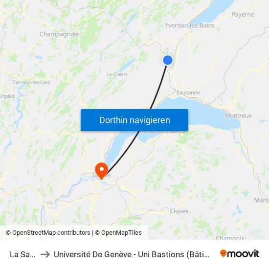 La Sarraz to Université De Genève - Uni Bastions (Bâtiment Principal) map