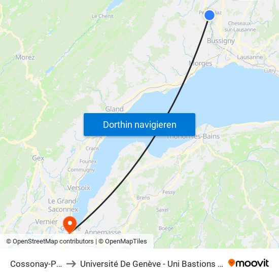 Cossonay-Penthalaz to Université De Genève - Uni Bastions (Bâtiment Principal) map