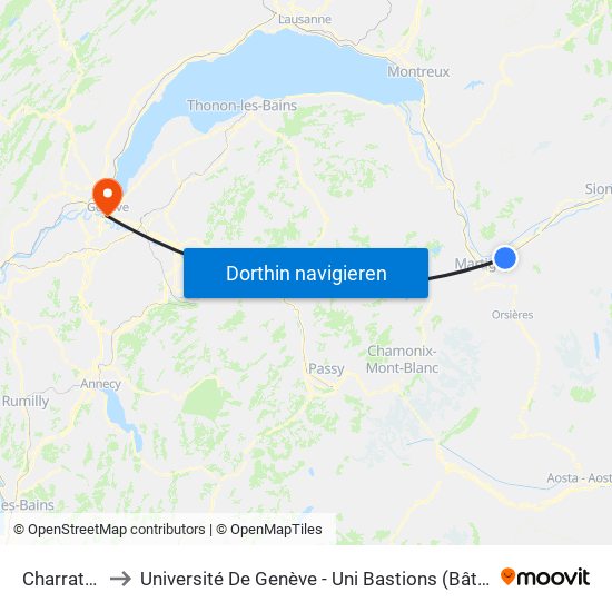 Charrat-Fully to Université De Genève - Uni Bastions (Bâtiment Principal) map