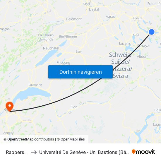 Rapperswil Sg to Université De Genève - Uni Bastions (Bâtiment Principal) map