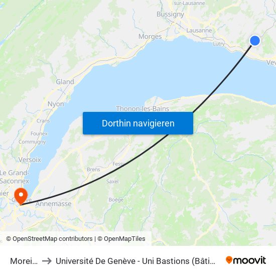 Moreillon to Université De Genève - Uni Bastions (Bâtiment Principal) map