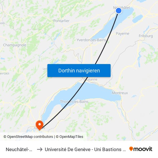 Neuchâtel-Serrières to Université De Genève - Uni Bastions (Bâtiment Principal) map