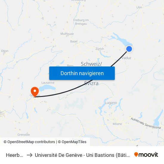 Heerbrugg to Université De Genève - Uni Bastions (Bâtiment Principal) map