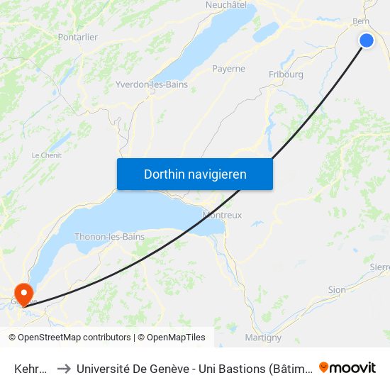 Kehrsatz to Université De Genève - Uni Bastions (Bâtiment Principal) map