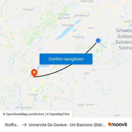 Steffisburg to Université De Genève - Uni Bastions (Bâtiment Principal) map