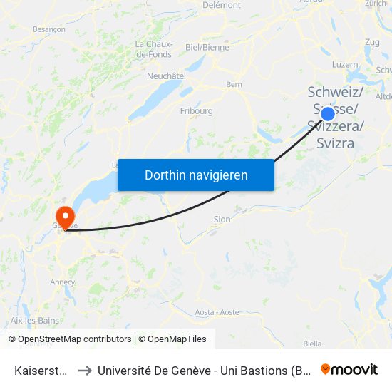 Kaiserstuhl Ow to Université De Genève - Uni Bastions (Bâtiment Principal) map