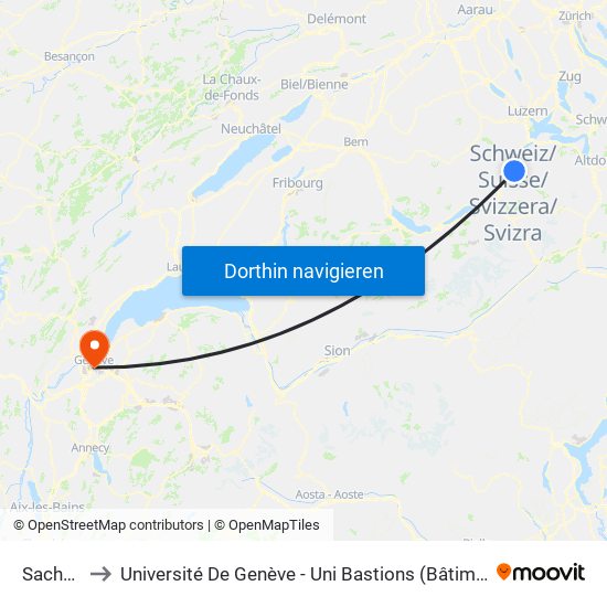 Sachseln to Université De Genève - Uni Bastions (Bâtiment Principal) map