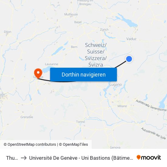 Thusis to Université De Genève - Uni Bastions (Bâtiment Principal) map