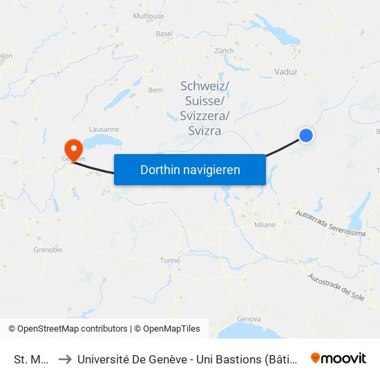 St. Moritz to Université De Genève - Uni Bastions (Bâtiment Principal) map