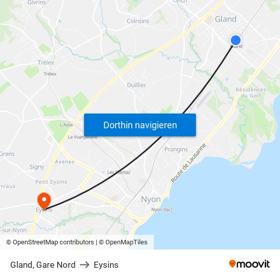 Gland, Gare Nord to Eysins map