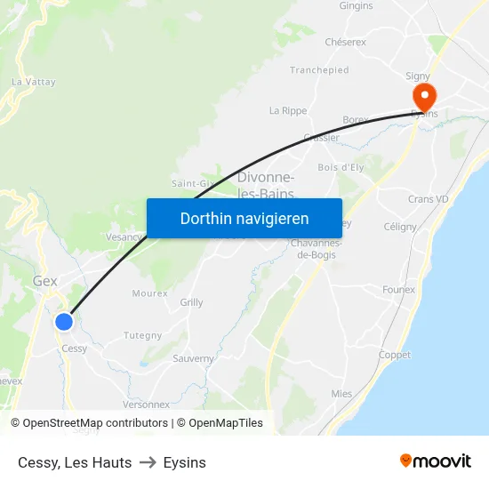 Cessy, Les Hauts to Eysins map