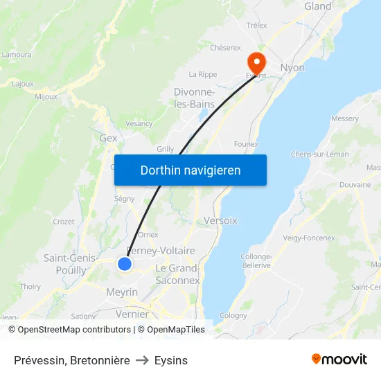 Prévessin, Bretonnière to Eysins map